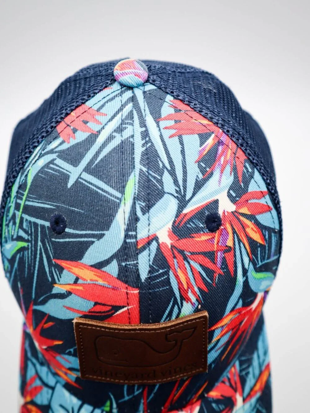 Vineyard Vines Snapback Trucker Hat Whale Logo Tropical Hawaiian Floral Print